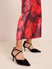 Friends Like These Black Standard Fit Knot Pointed Toe Stiletto Heel Faux Suede Court Shoes - Image 1 of 4