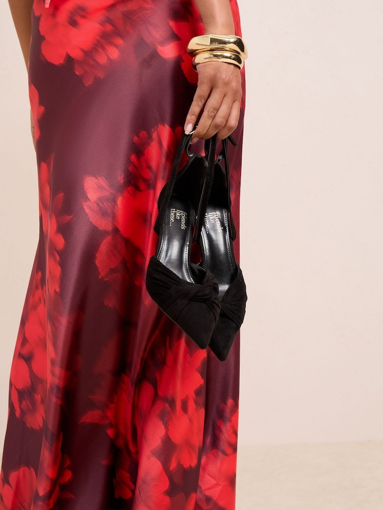 Friends Like These Black Standard Fit Knot Pointed Toe Stiletto Heel Faux Suede Court Shoes - Image 2 of 4