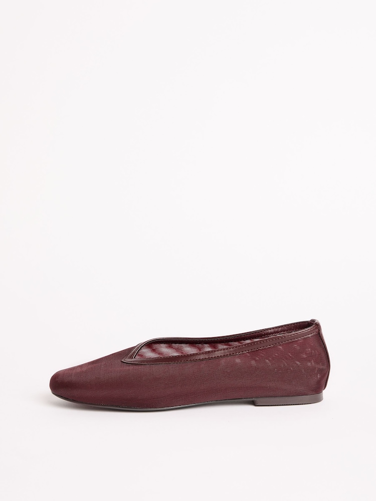 Friends Like These Burgundy Red Flat Mesh Slip-On Ballerina Shoes - Image 4 of 4