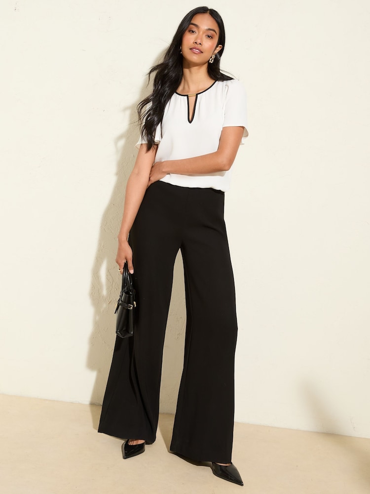 Friends Like These Cream Short Angel Sleeve Tipped Trim Blouse - Image 2 of 4