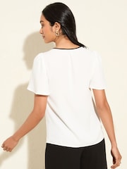 Friends Like These Cream Short Angel Sleeve Tipped Trim Blouse - Image 4 of 4