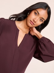 Friends Like These Burgundy Red Long Sleeve Pleat Front Detail Blouse - Image 2 of 4
