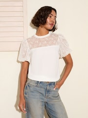 Friends Like These Cream Lace Yoke Puff Sleeve Blouse - Image 1 of 4