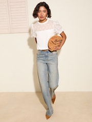 Friends Like These Cream Lace Yoke Puff Sleeve Blouse - Image 3 of 4