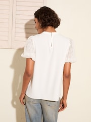 Friends Like These Cream Lace Yoke Puff Sleeve Blouse - Image 4 of 4