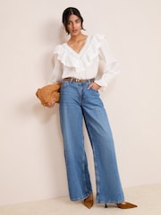 Friends Like These Cream Long Sleeve Lace Ruffle Trim Blouse - Image 1 of 2