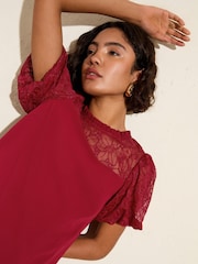 Friends Like These Red Lace Yoke Puff Sleeve Blouse - Image 2 of 4