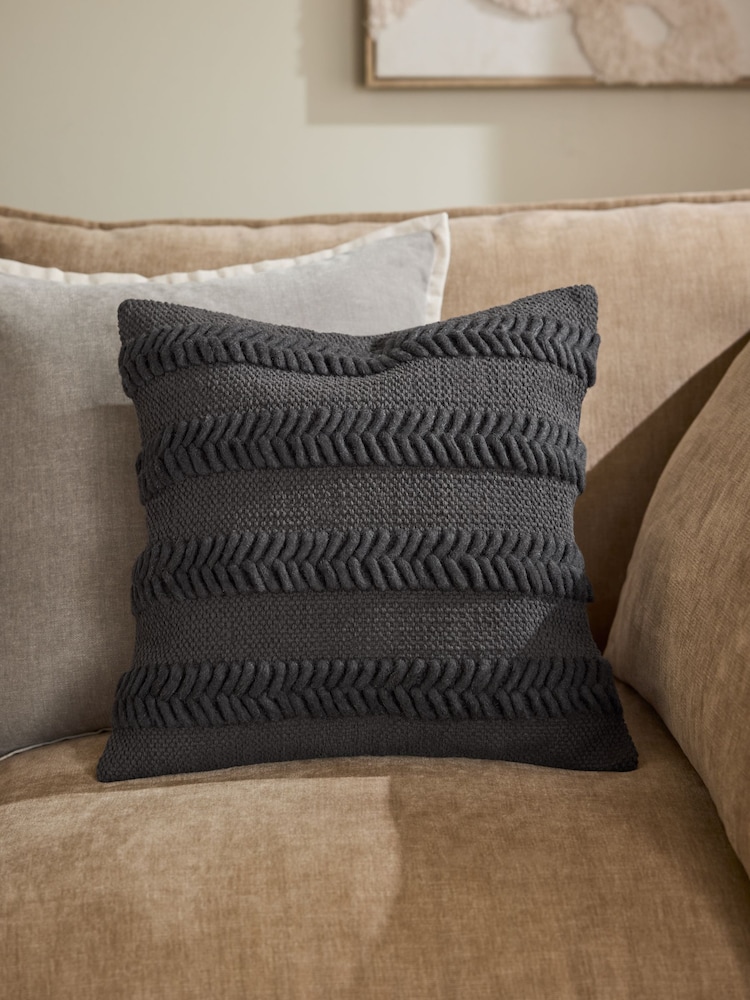 Black 43 x 43cm Woven Chevron Cushion - Image 1 of 4