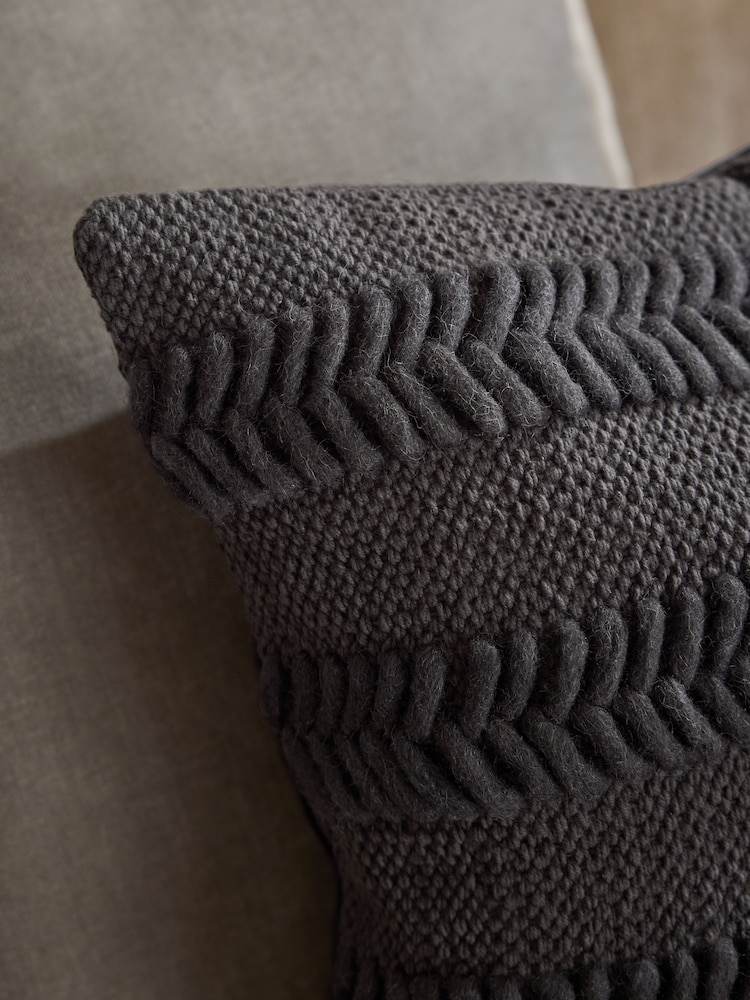 Black 43 x 43cm Woven Chevron Cushion - Image 2 of 4