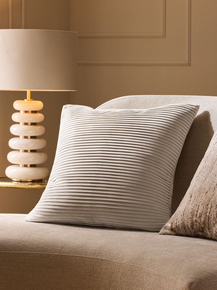 Light Natural 50 x 50cm Velvet Pleat Cushion - Image 1 of 5