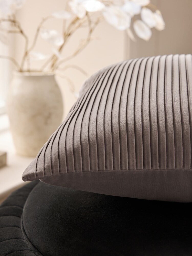 Mink Brown 50 x 50cm Velvet Pleat Cushion - Image 2 of 5 Mink Brown 50 x 50cm Velvet Pleat Cushion - Image 2 of 5
