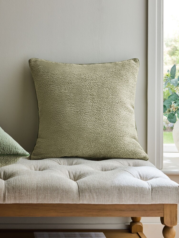 Green 50 x 50cm Boucle Chenille Textured Cushion - Image 1 of 5 Green 50 x 50cm Boucle Chenille Textured Cushion - Image 1 of 5