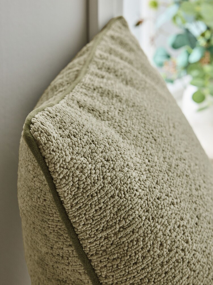 Green 50 x 50cm Boucle Chenille Textured Cushion - Image 2 of 5 Green 50 x 50cm Boucle Chenille Textured Cushion - Image 2 of 5