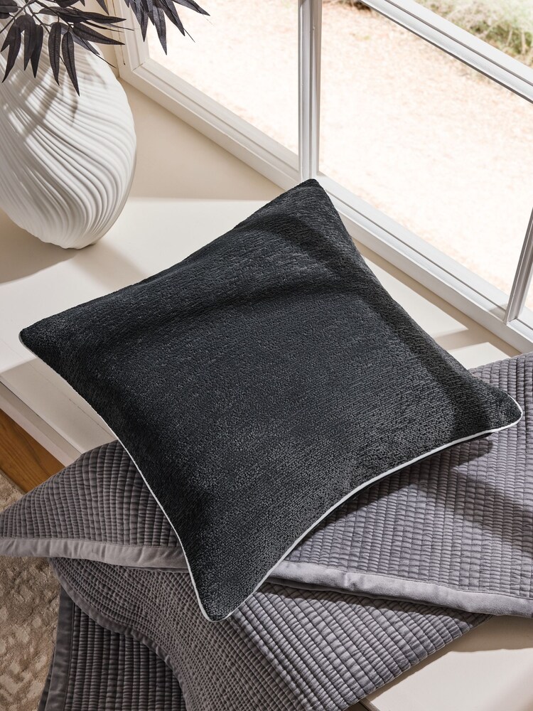 Charcoal Grey 50 x 50cm Boucle Chenille Textured Cushion - Image 1 of 5 Charcoal Grey 50 x 50cm Boucle Chenille Textured Cushion - Image 1 of 5