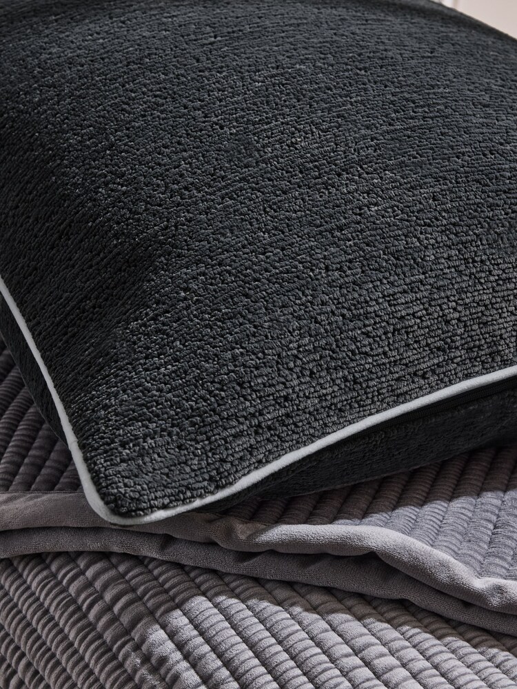 Charcoal Grey 50 x 50cm Boucle Chenille Textured Cushion - Image 5 of 5 Charcoal Grey 50 x 50cm Boucle Chenille Textured Cushion - Image 5 of 5