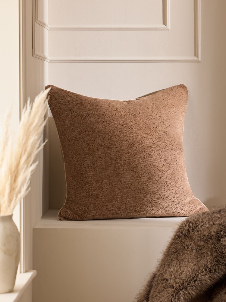 Natural 59 x 59cm Boucle Chenille Textured Cushion - Image 1 of 6 Natural 59 x 59cm Boucle Chenille Textured Cushion - Image 1 of 6
