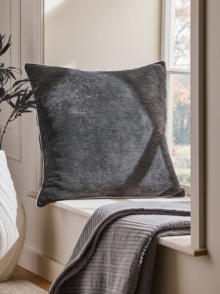 Charcoal Grey 59 x 59cm Boucle Chenille Textured Cushion - Image 1 of 6 Charcoal Grey 59 x 59cm Boucle Chenille Textured Cushion - Image 1 of 6