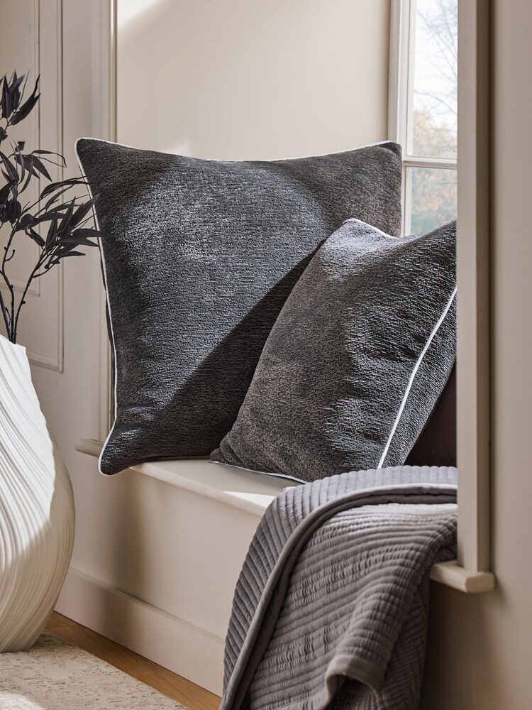 Charcoal Grey 59 x 59cm Boucle Chenille Textured Cushion - Image 2 of 6 Charcoal Grey 59 x 59cm Boucle Chenille Textured Cushion - Image 2 of 6