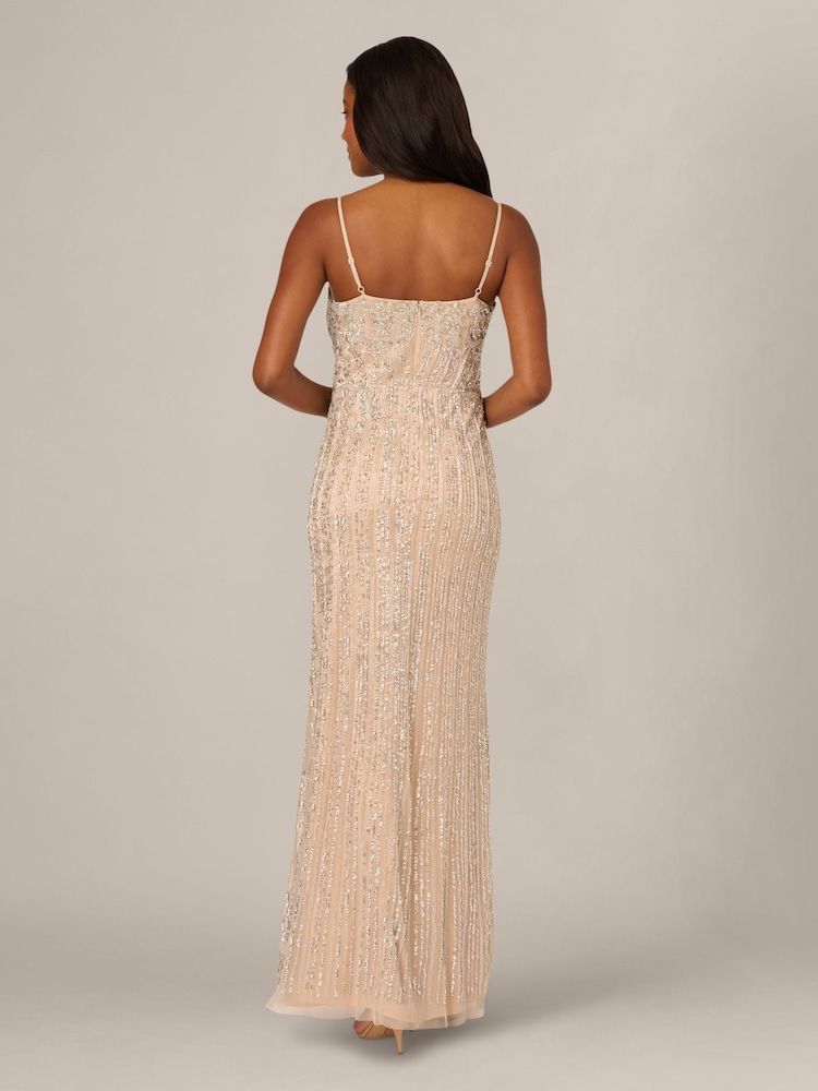 Adrianna Papell Silver Bead Plunge Mermaid Dress - Image 2 of 4 Adrianna Papell Silver Bead Plunge Mermaid Dress - Image 2 of 4