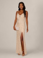 Adrianna Papell Silver Bead Plunge Mermaid Dress - Image 3 of 4