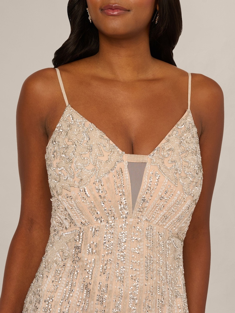 Adrianna Papell Silver Bead Plunge Mermaid Dress - Image 4 of 4 Adrianna Papell Silver Bead Plunge Mermaid Dress - Image 4 of 4