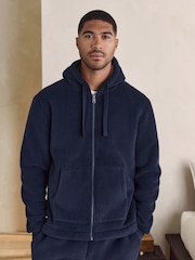 Navy Blue Brushed Borg Fleece Lined Hoodie - Image 1 of 12