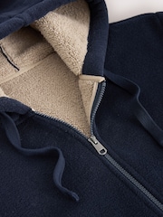 Navy Blue Brushed Borg Fleece Lined Hoodie - Image 10 of 12