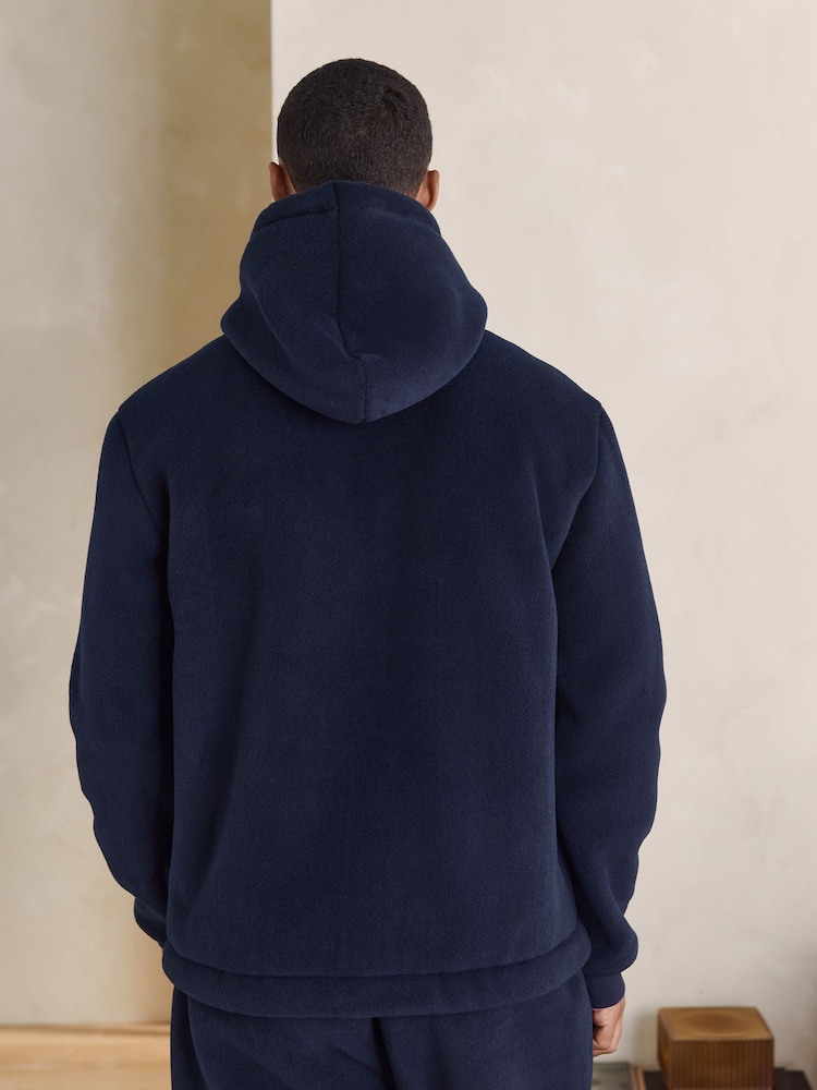 Navy Blue Brushed Borg Fleece Lined Hoodie - Image 2 of 12 Navy Blue Brushed Borg Fleece Lined Hoodie - Image 2 of 12
