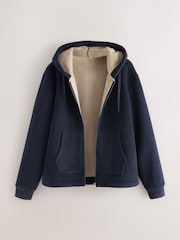 Navy Blue Brushed Borg Fleece Lined Hoodie - Image 8 of 12
