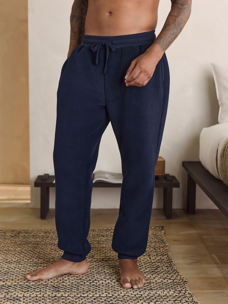 Navy Blue Brushed Borg Fleece Lined Joggers - Image 1 of 8 Navy Blue Brushed Borg Fleece Lined Joggers - Image 1 of 8