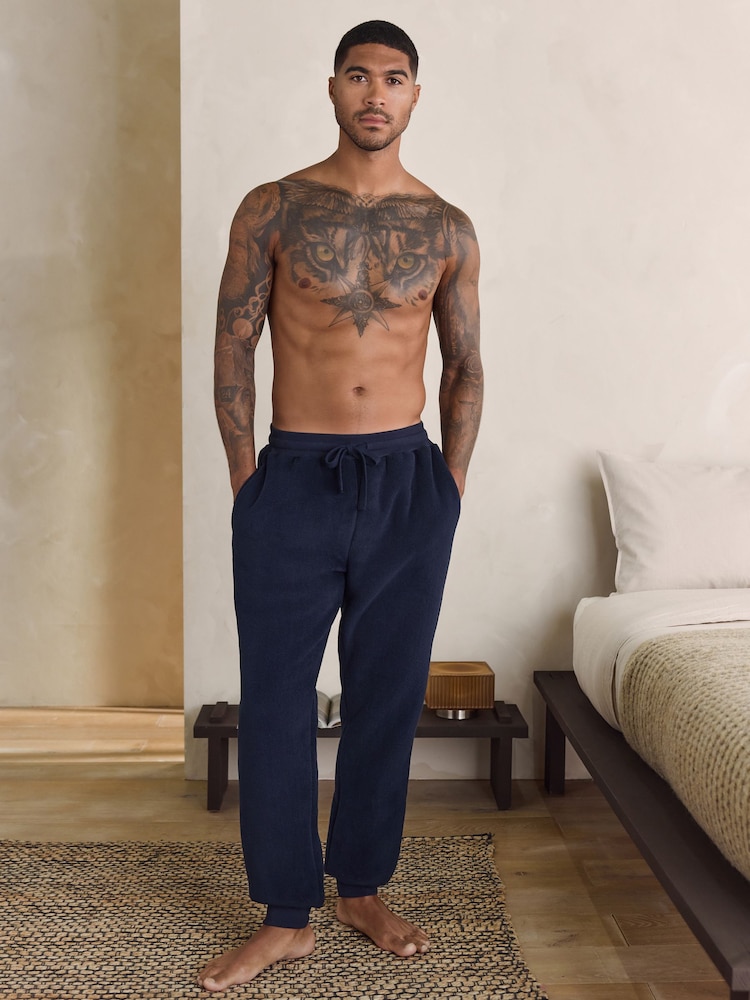 Navy Blue Brushed Borg Fleece Lined Joggers - Image 2 of 8 Navy Blue Brushed Borg Fleece Lined Joggers - Image 2 of 8