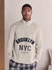 Neutral Stone Thermal Fleece Cosy Zip Neck Graphic Top - Image 1 of 8