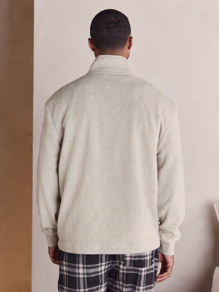 Neutral Stone Thermal Fleece Cosy Zip Neck Graphic Top - Image 2 of 8