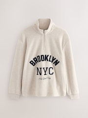 Neutral Stone Thermal Fleece Cosy Zip Neck Graphic Top - Image 6 of 8