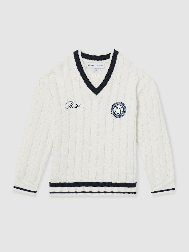 Reiss Off White 13-14 yrs SmileyWorld | Reiss Cable-Knit Jumper Unisex Fit - Image 1 of 5