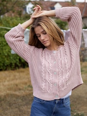 Shabby Chic by Rachel Ashwell® Pink Washed Cable Cardigan - Image 1 of 9