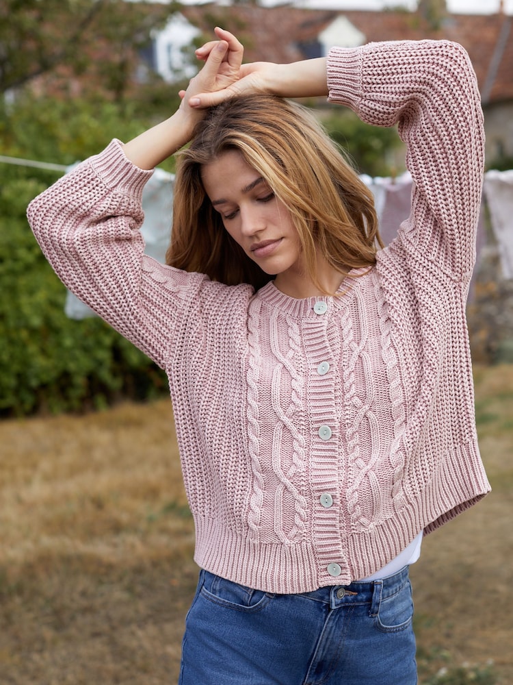 Shabby Chic by Rachel Ashwell® Pink Washed Cable Cardigan - Image 1 of 9