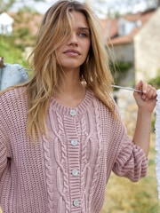 Shabby Chic by Rachel Ashwell® Pink Washed Cable Cardigan - Image 3 of 9