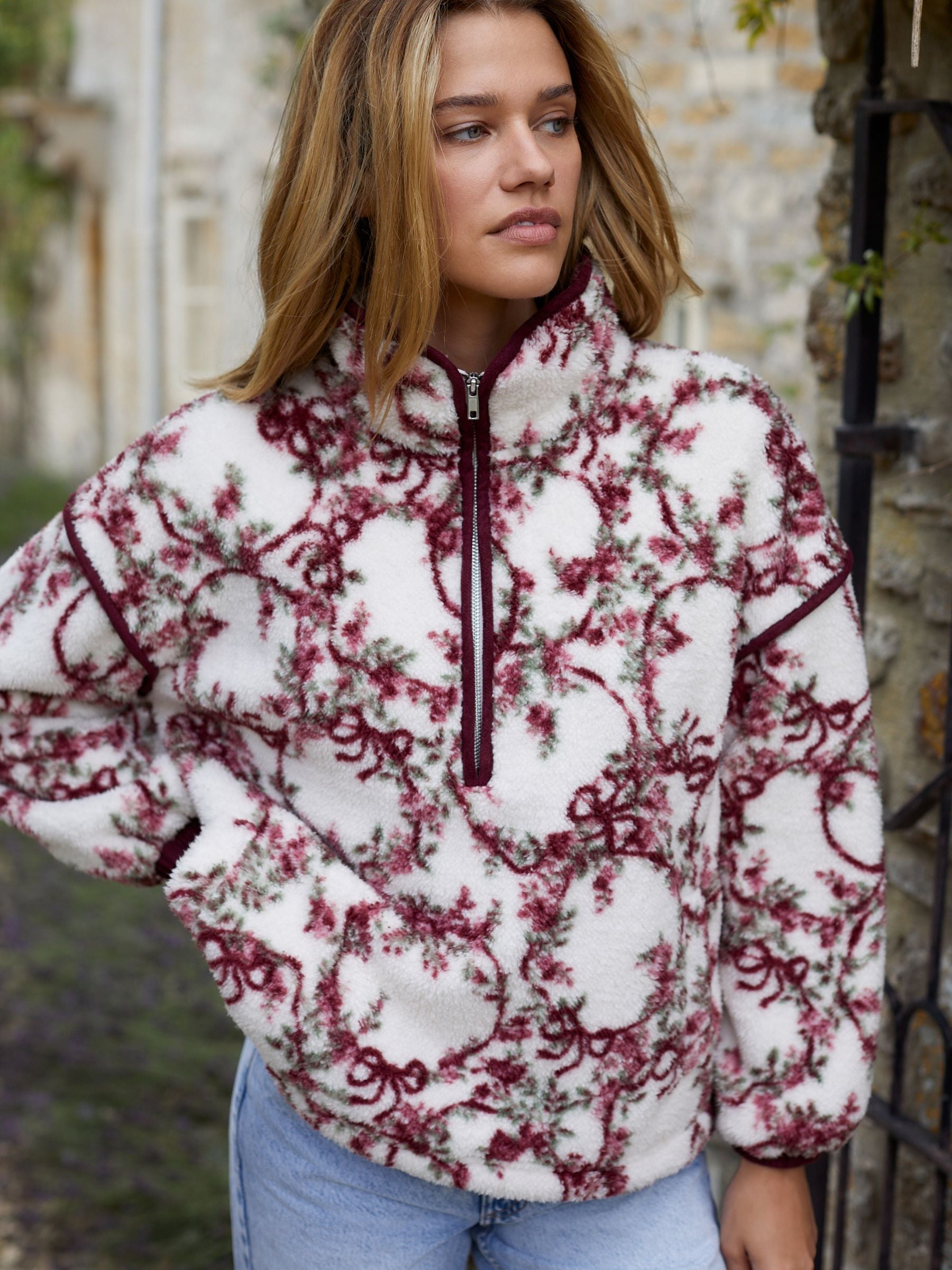Buy Shabby Chic by Rachel Ashwell® Cream Floral Quarter Zip Borg