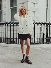 Ecru Embroidered Ladder Insert Long Sleeve Shirt - Image 3 of 8