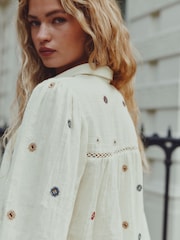 Ecru Embroidered Ladder Insert Long Sleeve Shirt - Image 5 of 8