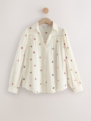 Ecru Embroidered Ladder Insert Long Sleeve Shirt - Image 6 of 8
