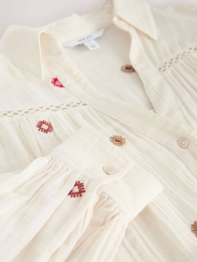 Ecru Embroidered Ladder Insert Long Sleeve Shirt - Image 8 of 8
