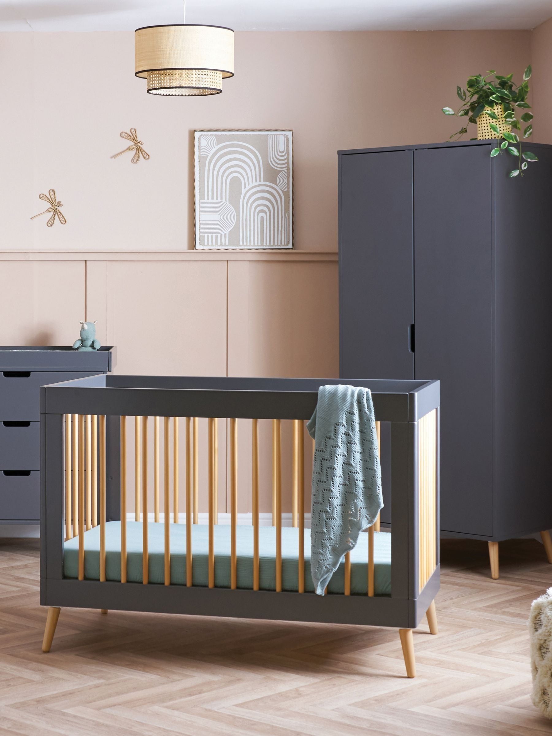 Obaby Unisex Slate With Natural Maya Mini 3 Piece Nursery Furniture Set