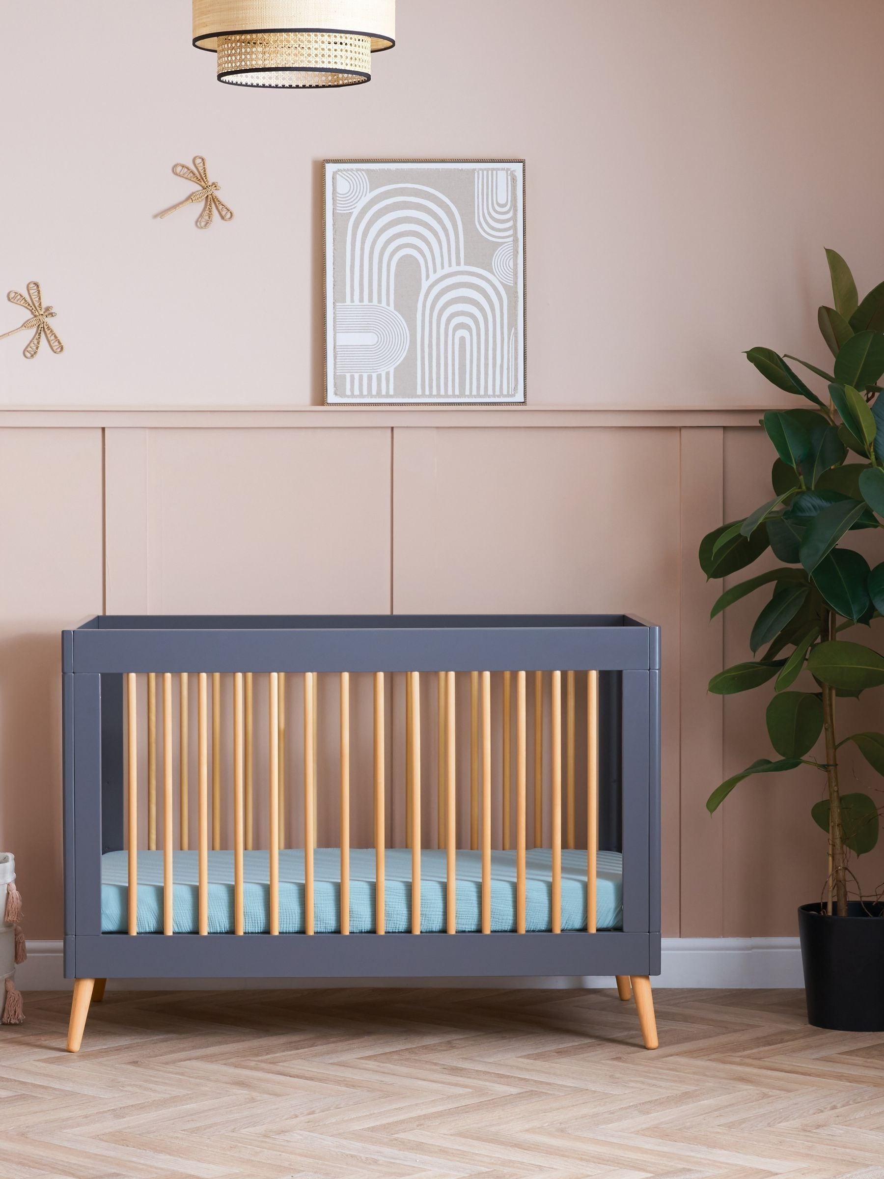 Obaby Maya Mini Cot Bed - Slate Grey - Scandinavian Design - Adjustable Base - Toddler Bed Conversion - Image 3