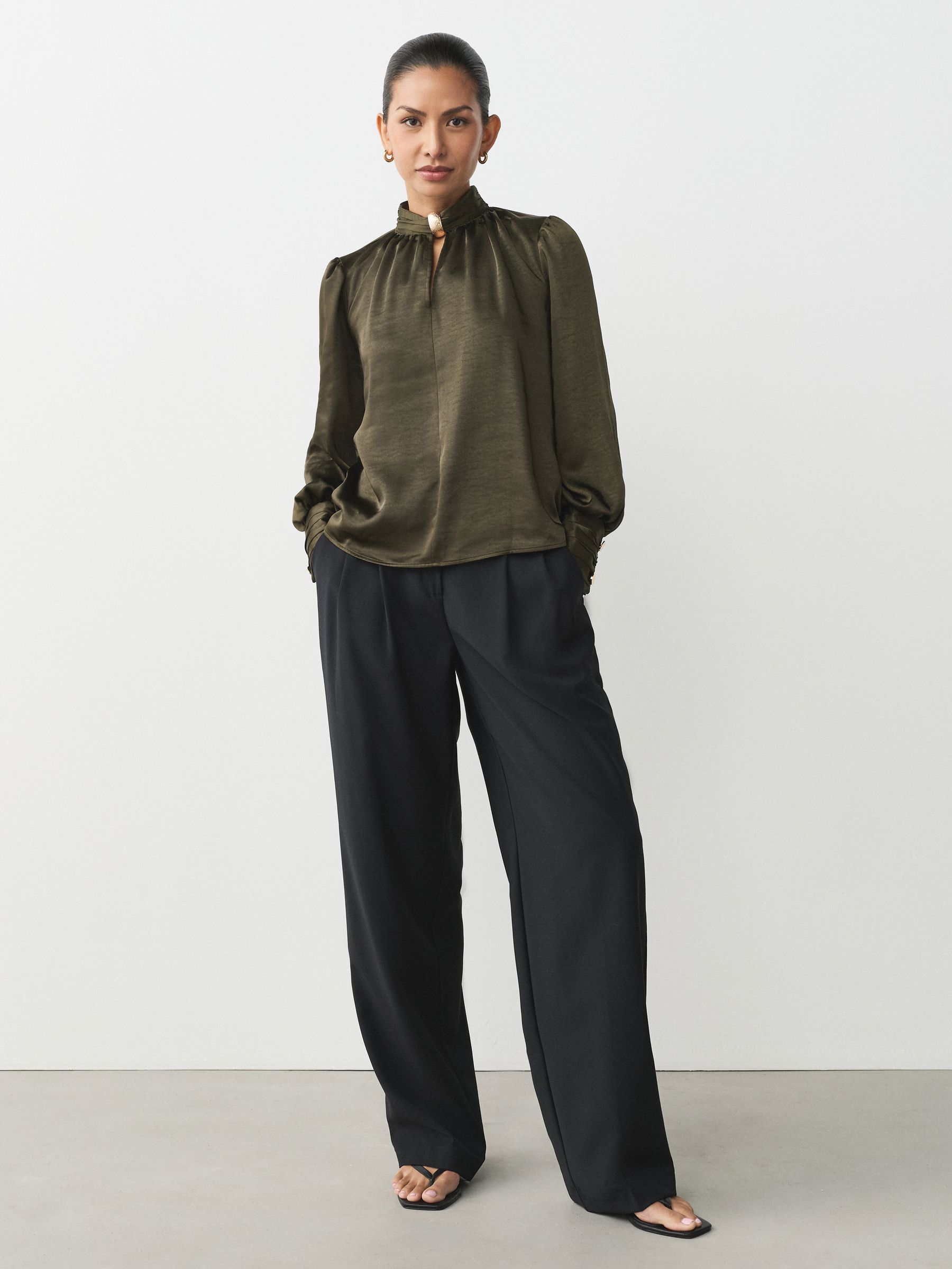 Buy Khaki Green Gold Hardware Long Sleeve Satin Blouse from Next USA