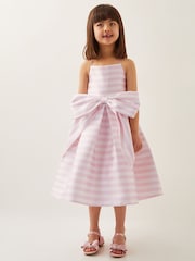 Monsoon Pink Stripe Bow Strappy Twill Dress - Image 1 of 4