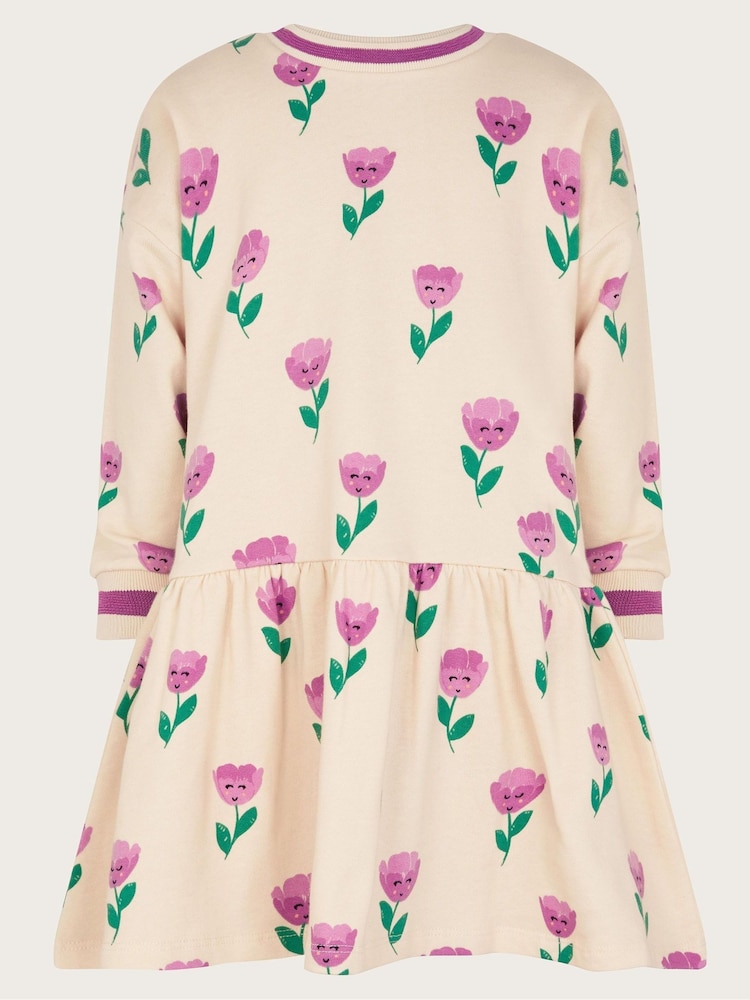 Monsoon Pink Tulip Print 100% Cotton Sweatshirt Dress - Image 1 of 3