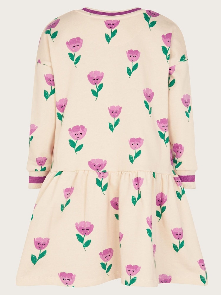 Monsoon Pink Tulip Print 100% Cotton Sweatshirt Dress - Image 2 of 3
