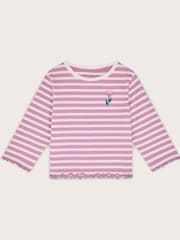 Monsoon Purple 100% Cotton Tulip Stripe Top - Image 1 of 3